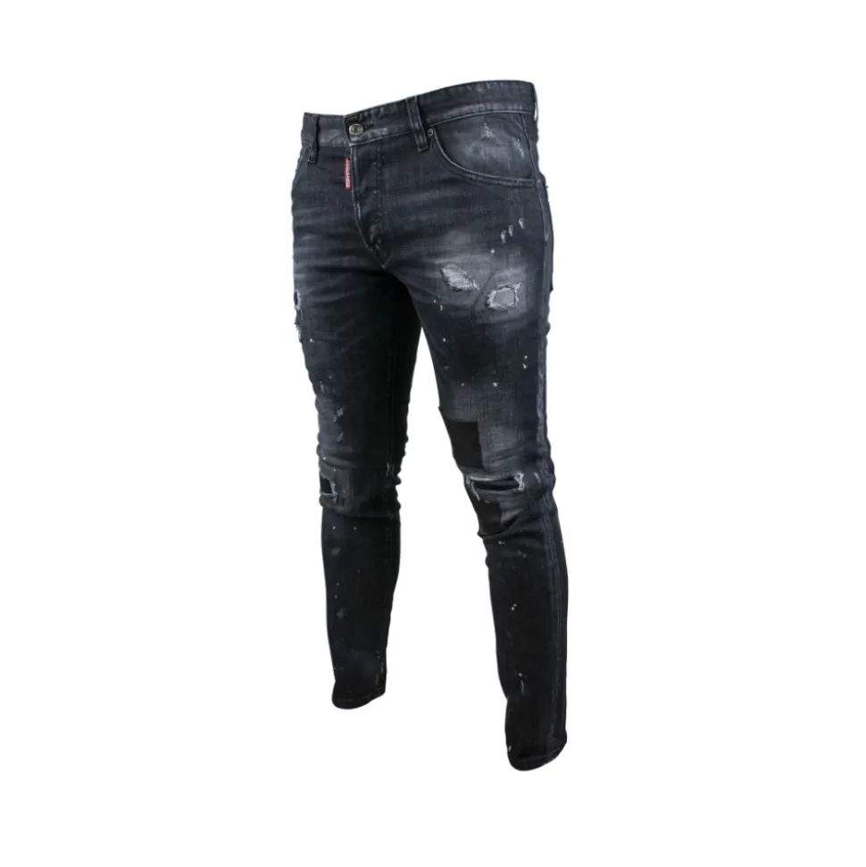 Jeans Skater Ripped Leather Wash