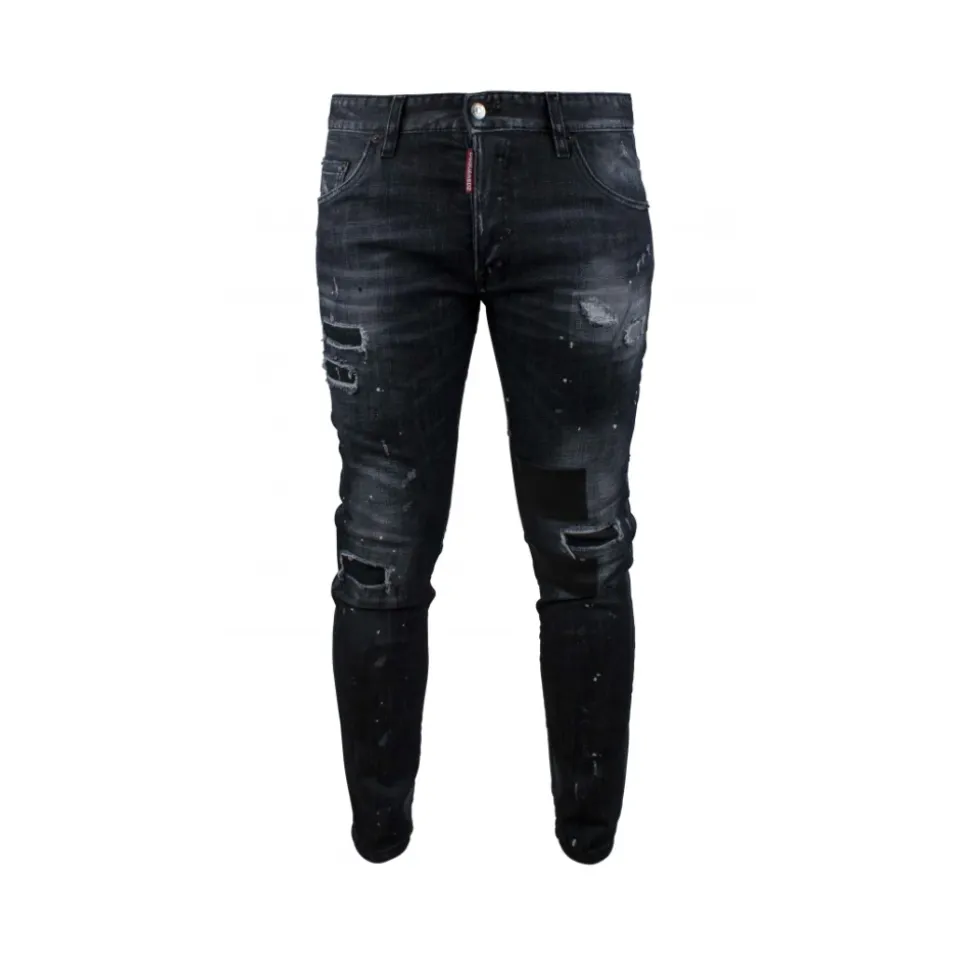 Jeans Skater Ripped Leather Wash