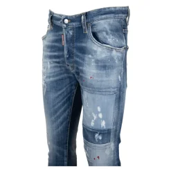 Jeans Uomo con Bottone e Patch in Pelle