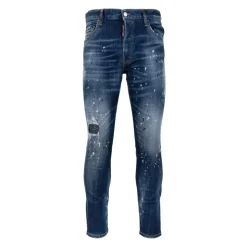 Jeans uomo con bottoni e patch in pelle
