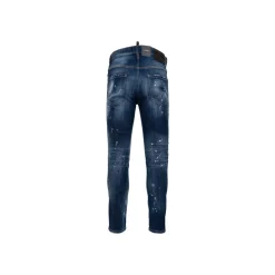 Jeans uomo con bottoni e patch in pelle