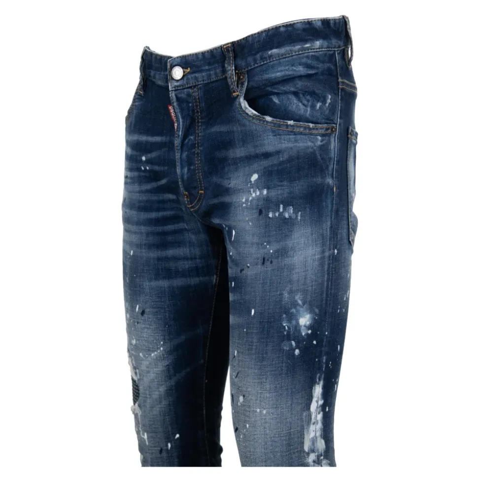 Jeans uomo con bottoni e patch in pelle
