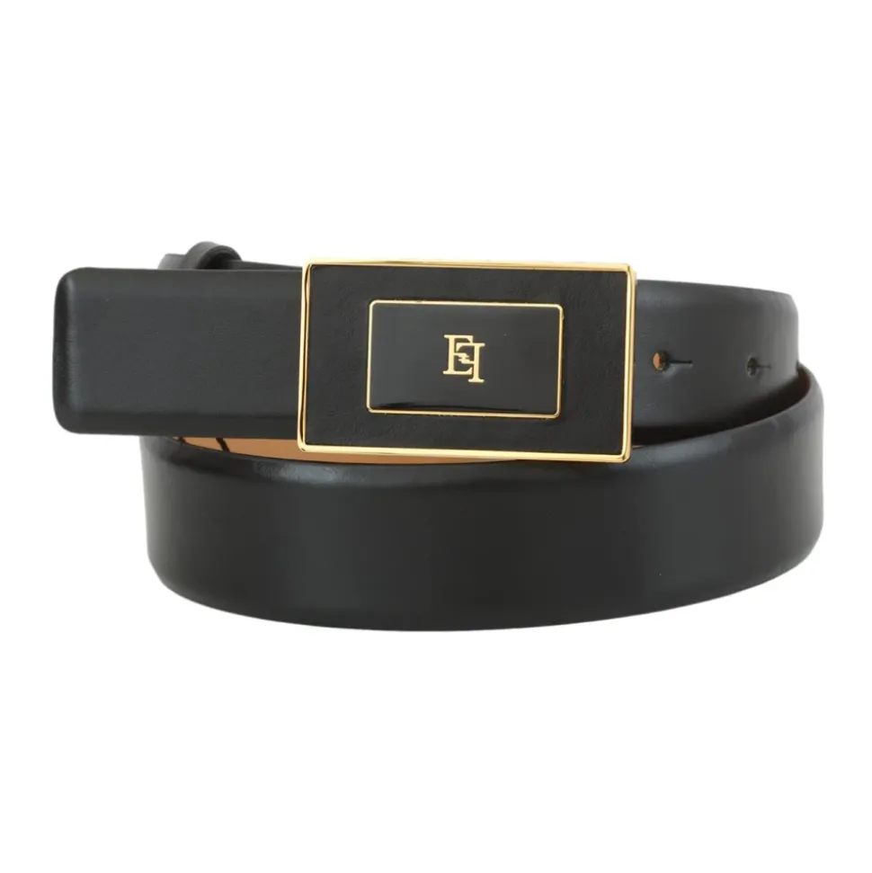 Leather Belt With Logo Plaque