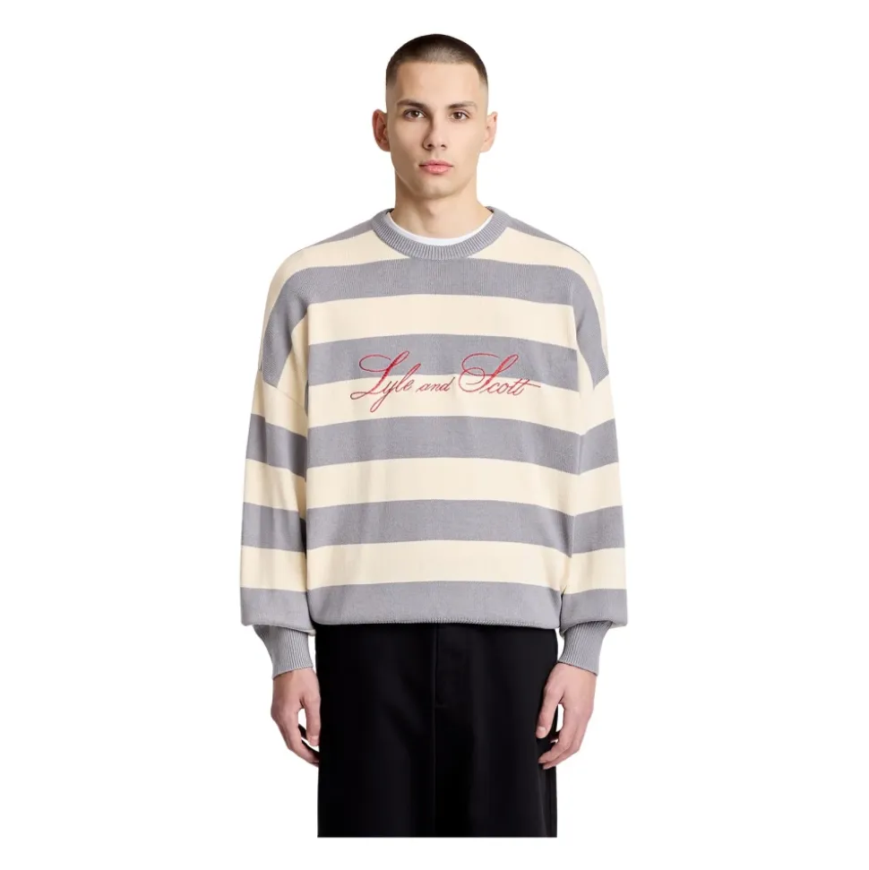 Maglione lavorato a maglia con ricamo script a righe