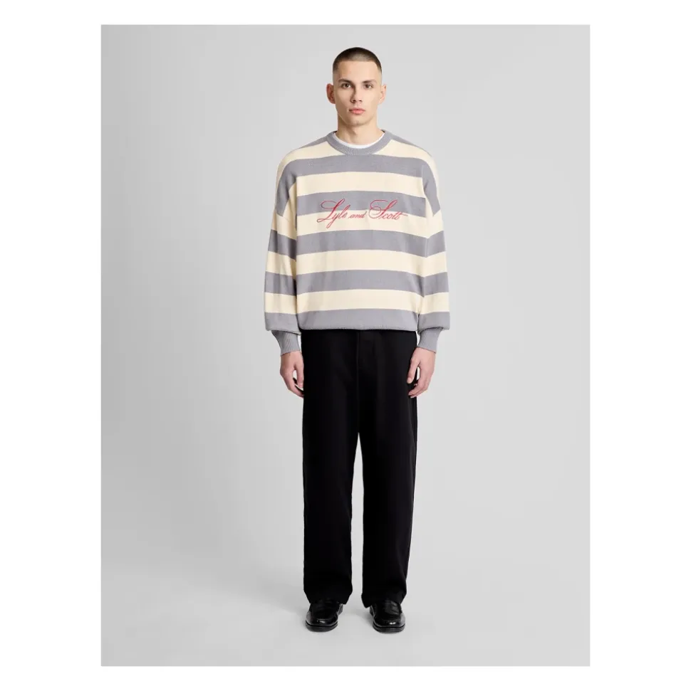 Maglione lavorato a maglia con ricamo script a righe