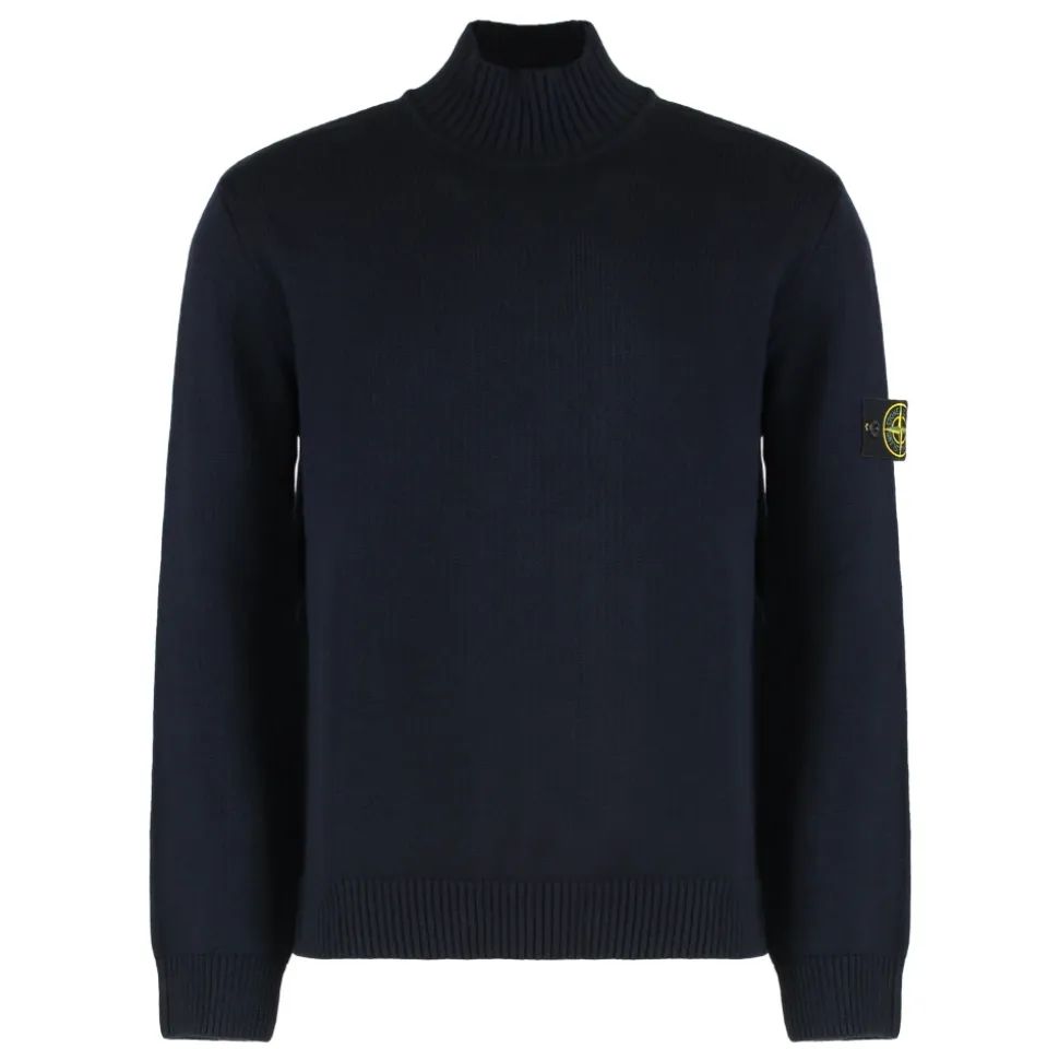 Maglione a Collo Alto con Rifiniture a Costine