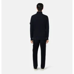 Maglione a Collo Alto in Lana Blu Navy a Coste