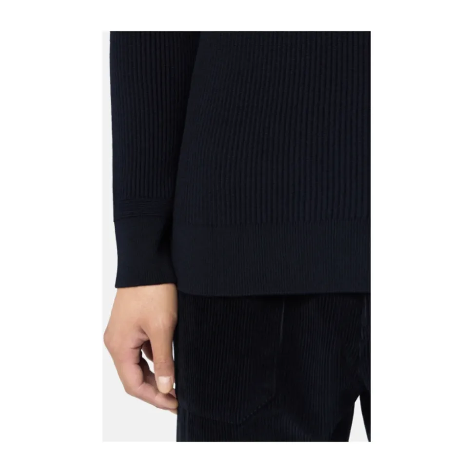 Maglione a Collo Alto in Lana Blu Navy a Coste