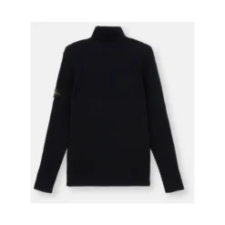 Maglione a Collo Alto in Lana Blu Navy a Coste