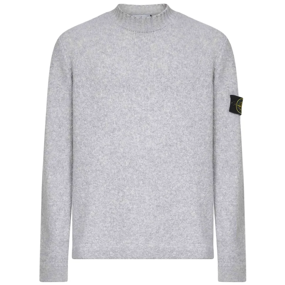 Maglione a Girocollo a Coste in Grigio
