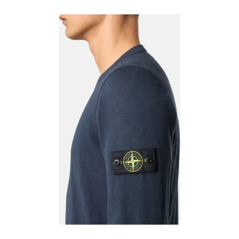 Maglione girocollo blu navy in maglia di cotone