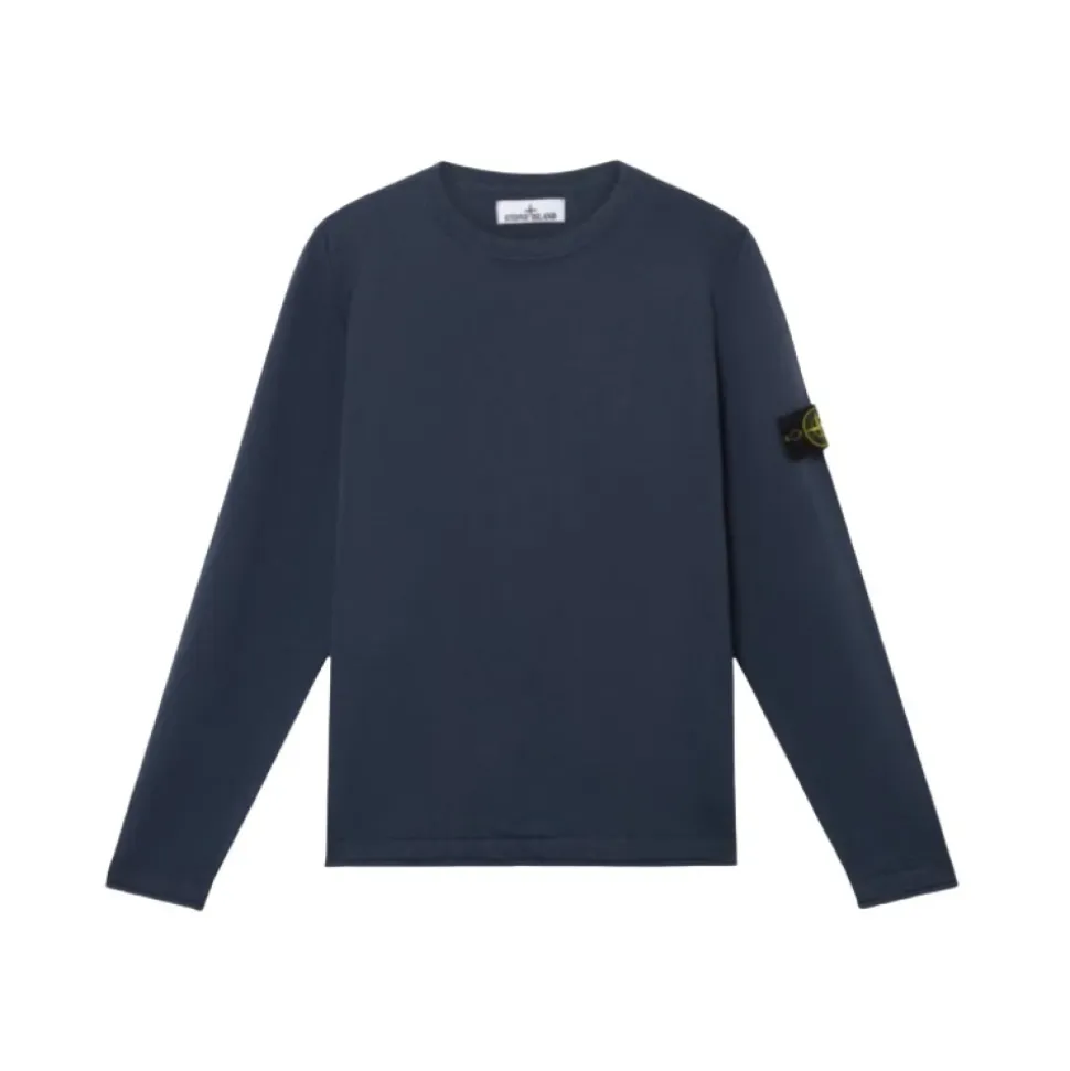 Maglione girocollo blu navy in maglia di cotone