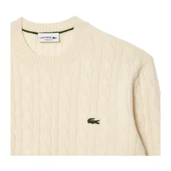 Maglione Girocollo in Lana con Lavorazione a Trecce