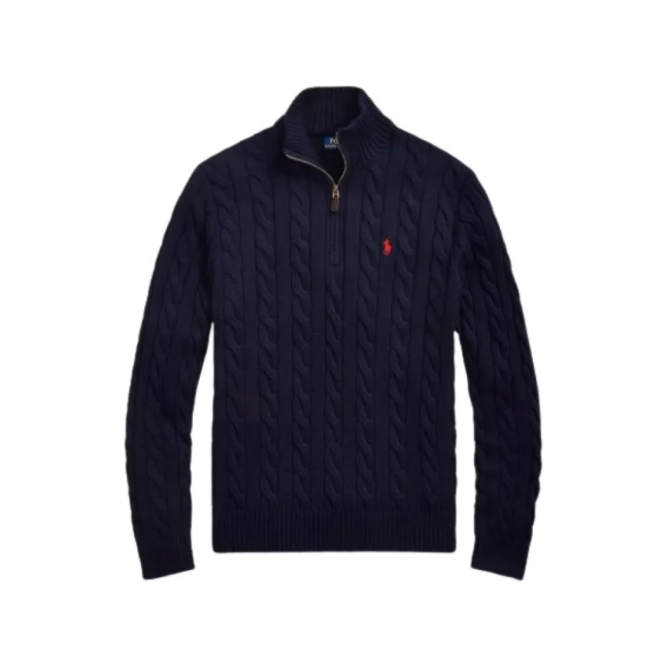 Maglione in maglia a trecce con mezza zip