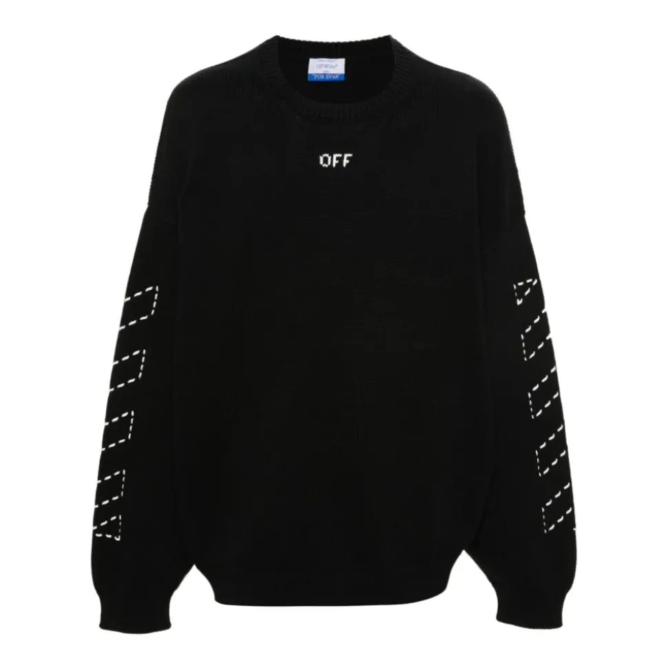 Maglione Nero in Maglia con Dettaglio Logo