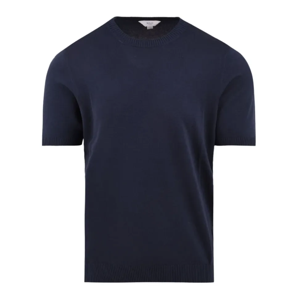 Maglione Rasato a Maniche Corte con Scollo Rotondo