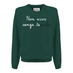 Maglione verde con scollo a girocollo e ricamo
