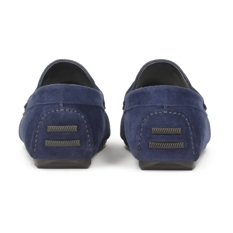 Mocassini in camoscio blu navy su suola a listelli