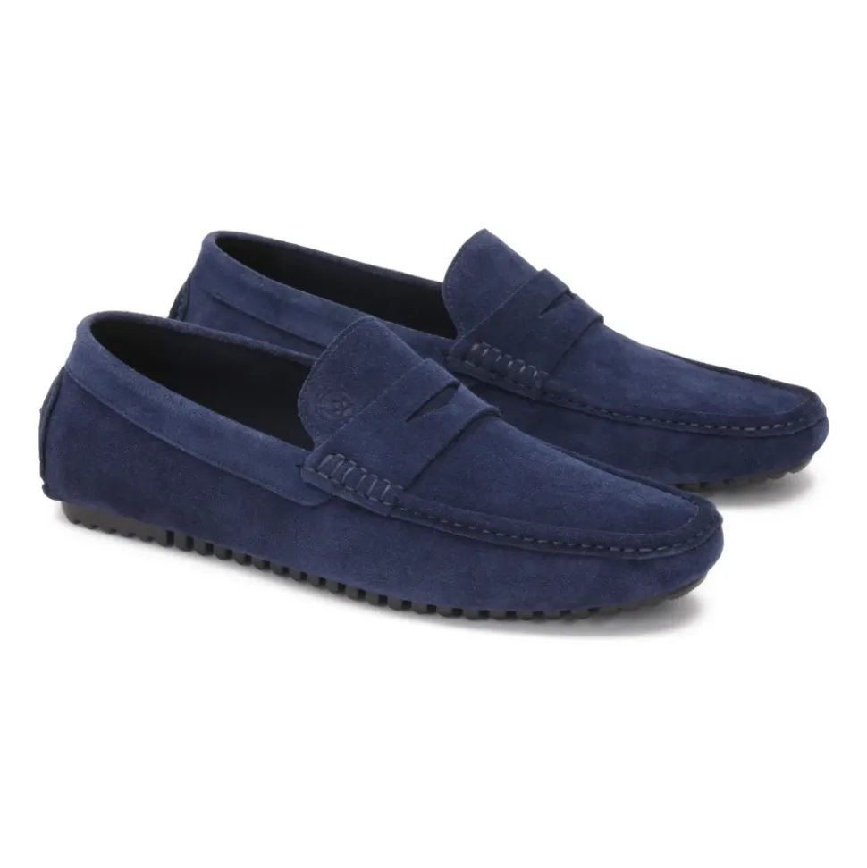 Mocassini in camoscio blu navy su suola a listelli