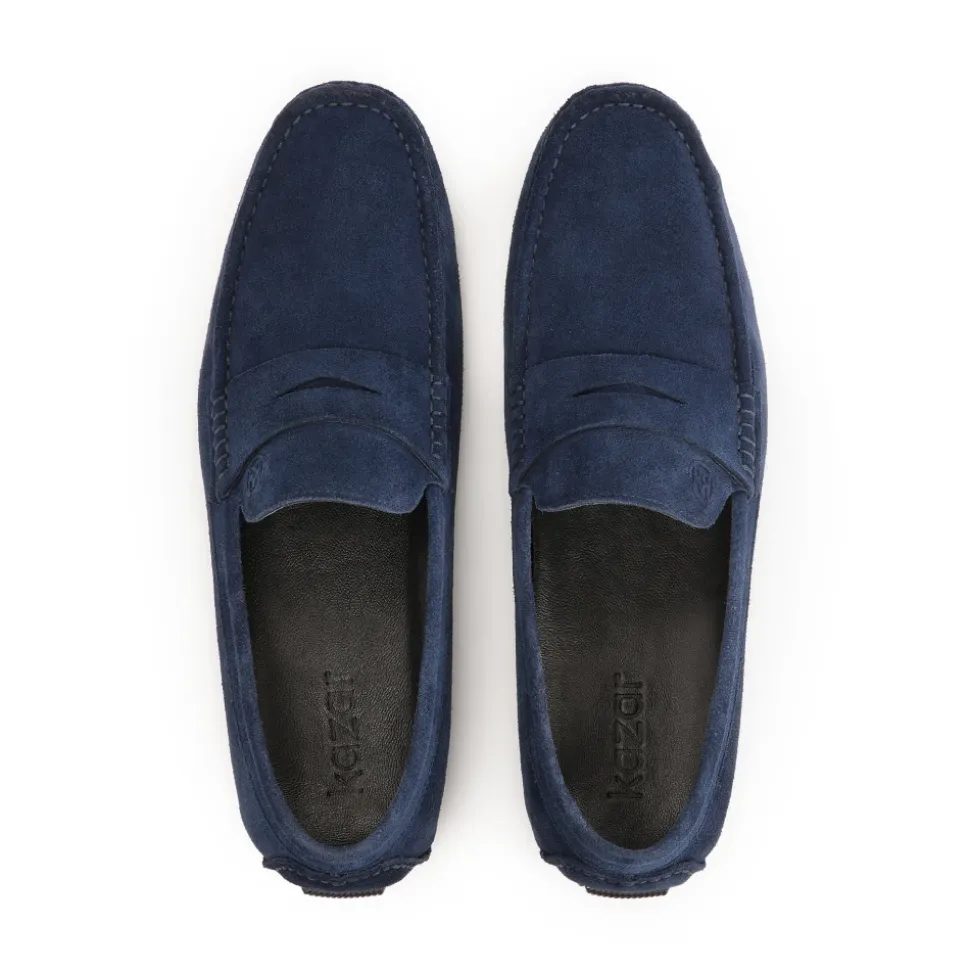 Mocassini in camoscio blu navy su suola a listelli