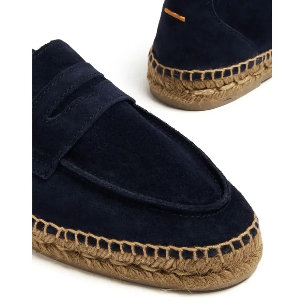 Mocassino in camoscio blu navy con suola in corda