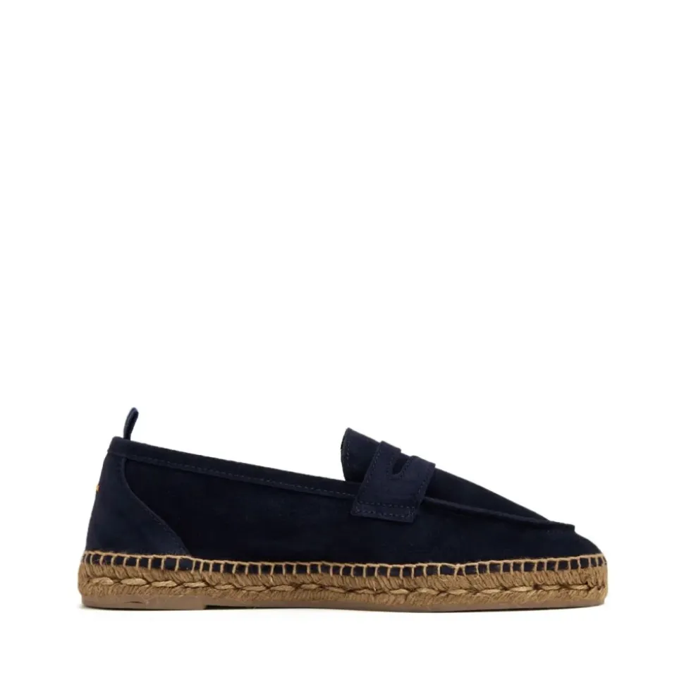 Mocassino in camoscio blu navy con suola in corda