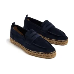 Mocassino in camoscio blu navy con suola in corda