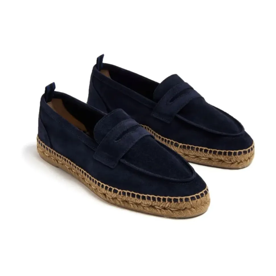 Mocassino in camoscio blu navy con suola in corda