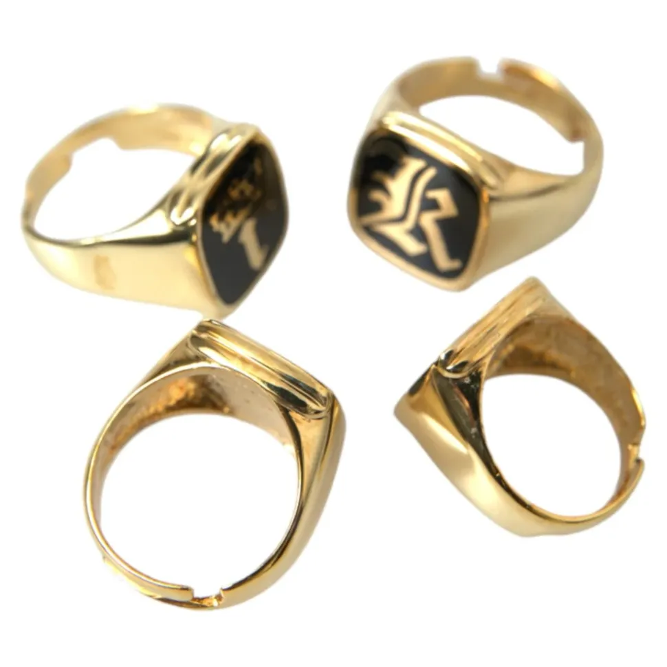Oro Ottone Smalto Set di 4 Anelli