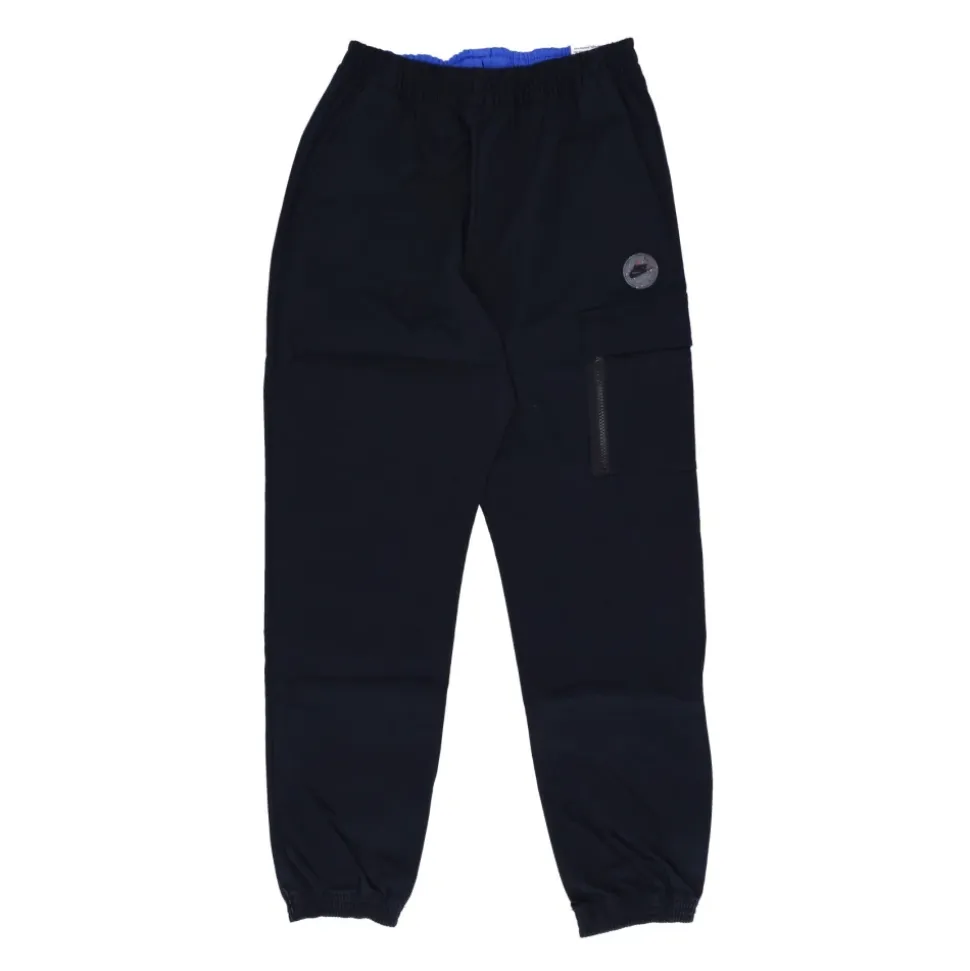 Pantaloni Sportivi Utility in Tessuto Tramato Nero/Blu