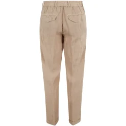 Pantaloni in lino sabbia con gamba affusolata