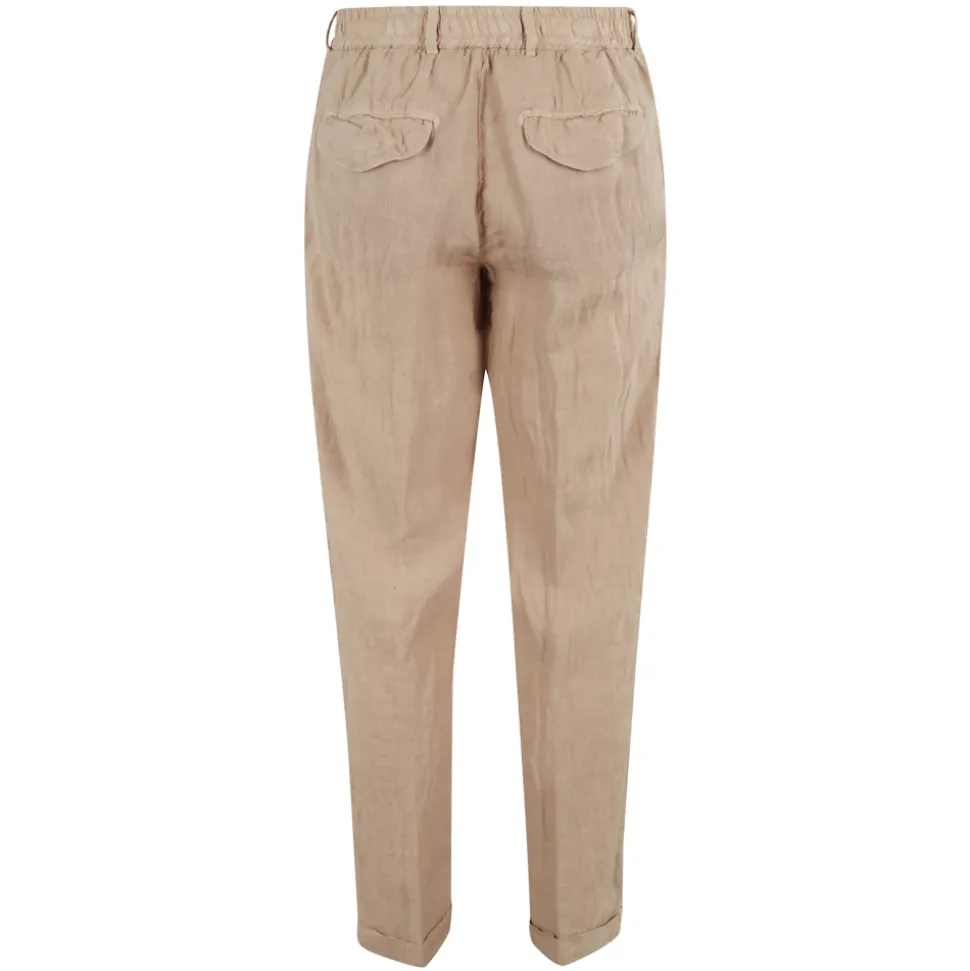 Pantaloni in lino sabbia con gamba affusolata