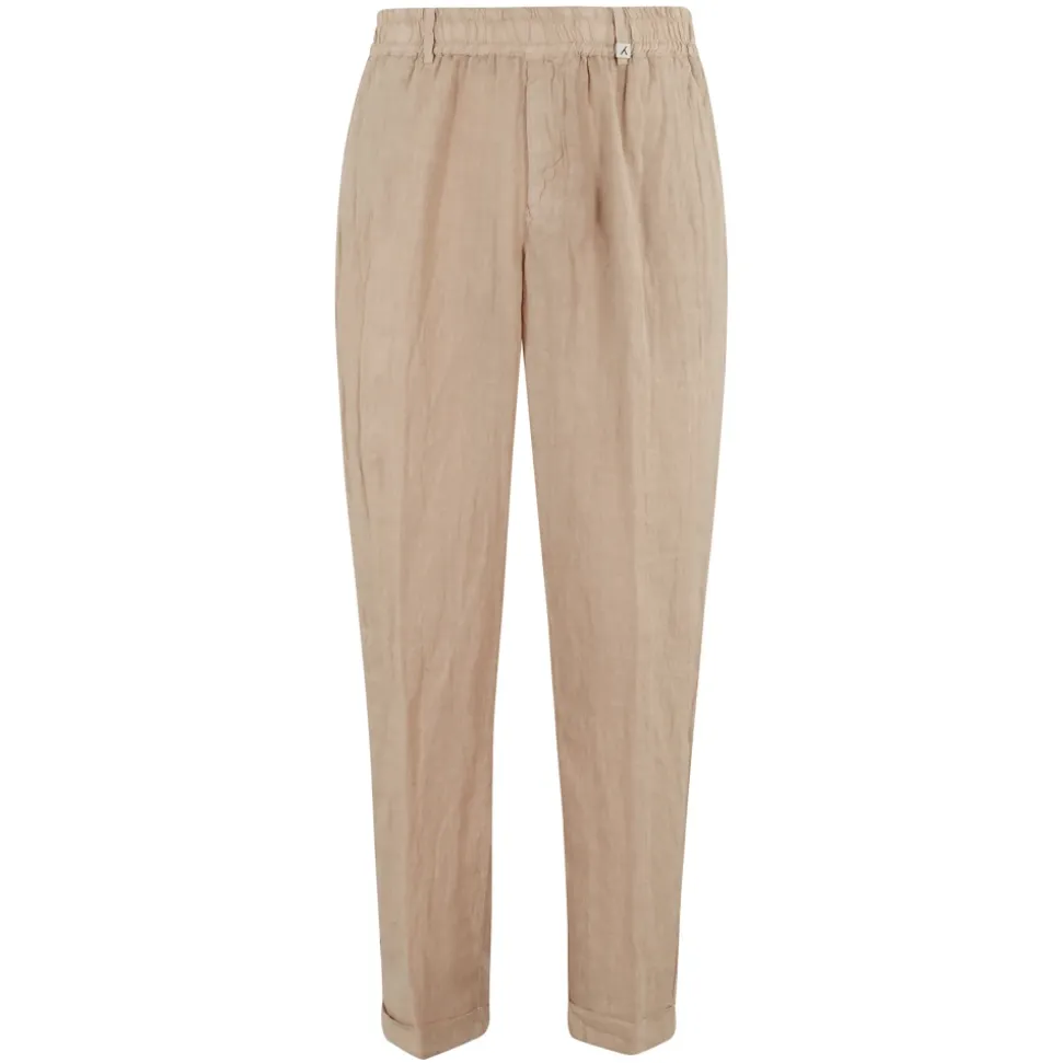 Pantaloni in lino sabbia con gamba affusolata
