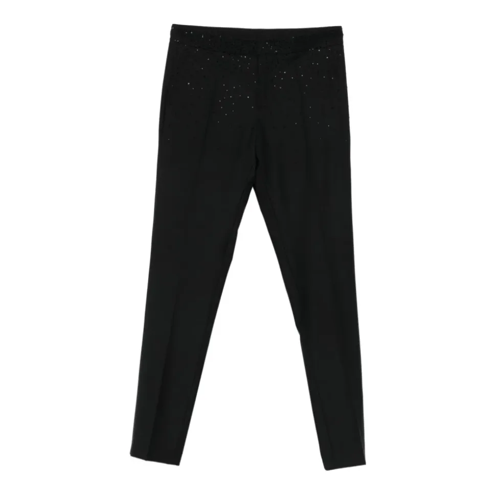 Pantaloni slim fit in lana fresca con strass
