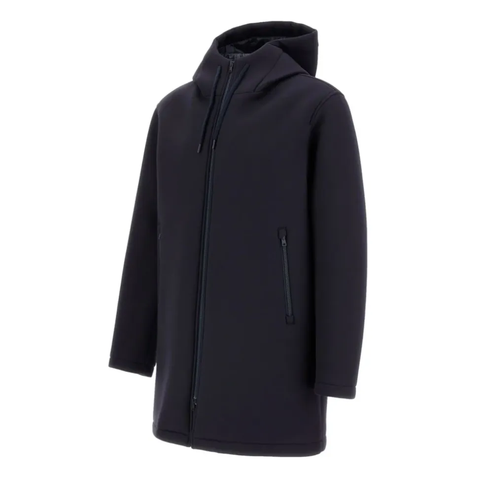 Parka Lungo Blu in Scuba a 3 Strati
