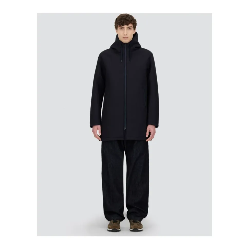 Parka Lungo Blu in Scuba a 3 Strati