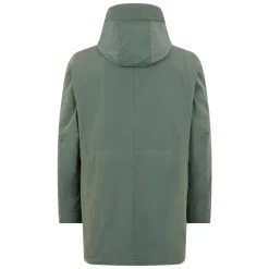 Parka verde elegante con cappuccio regolabile.