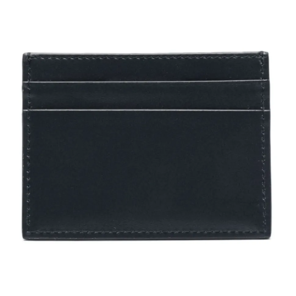 Porta Carte in Pelle Blu Notte con Stampa Logo