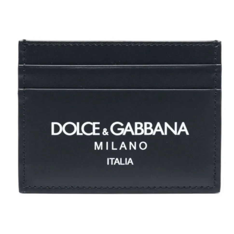 Porta Carte in Pelle Blu Notte con Stampa Logo