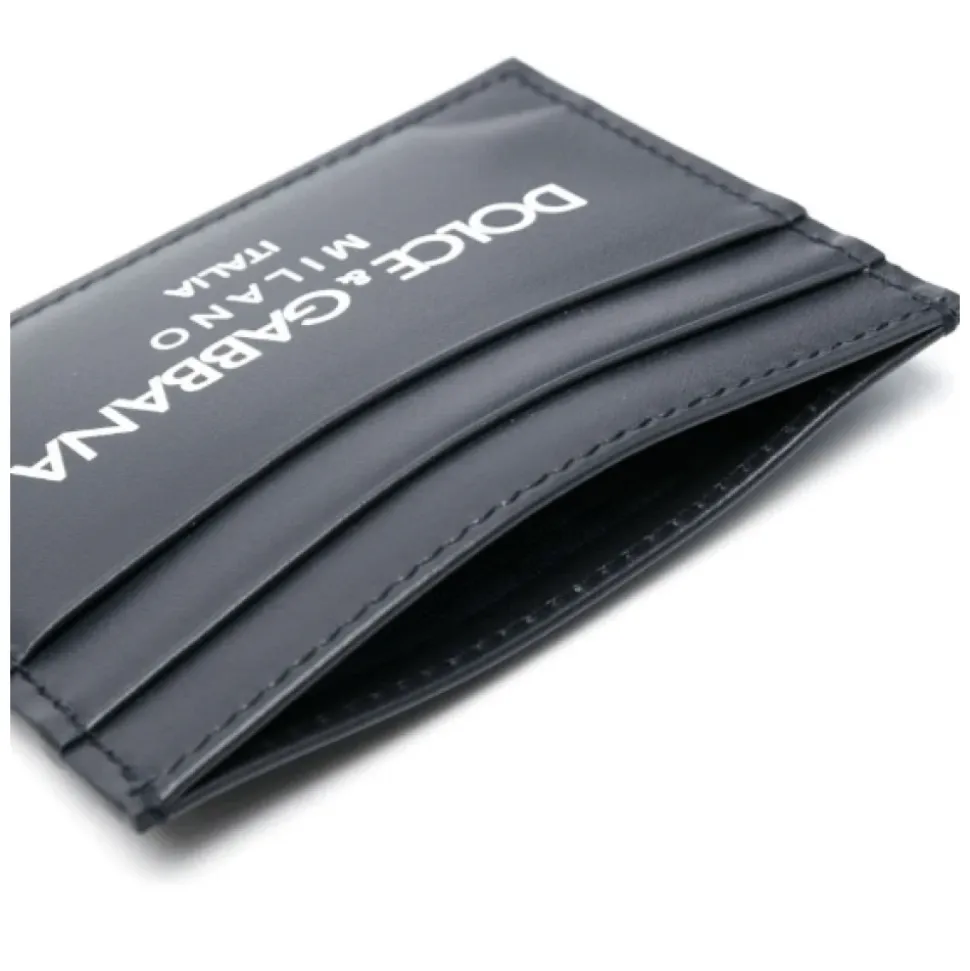 Porta Carte in Pelle Blu Notte con Stampa Logo