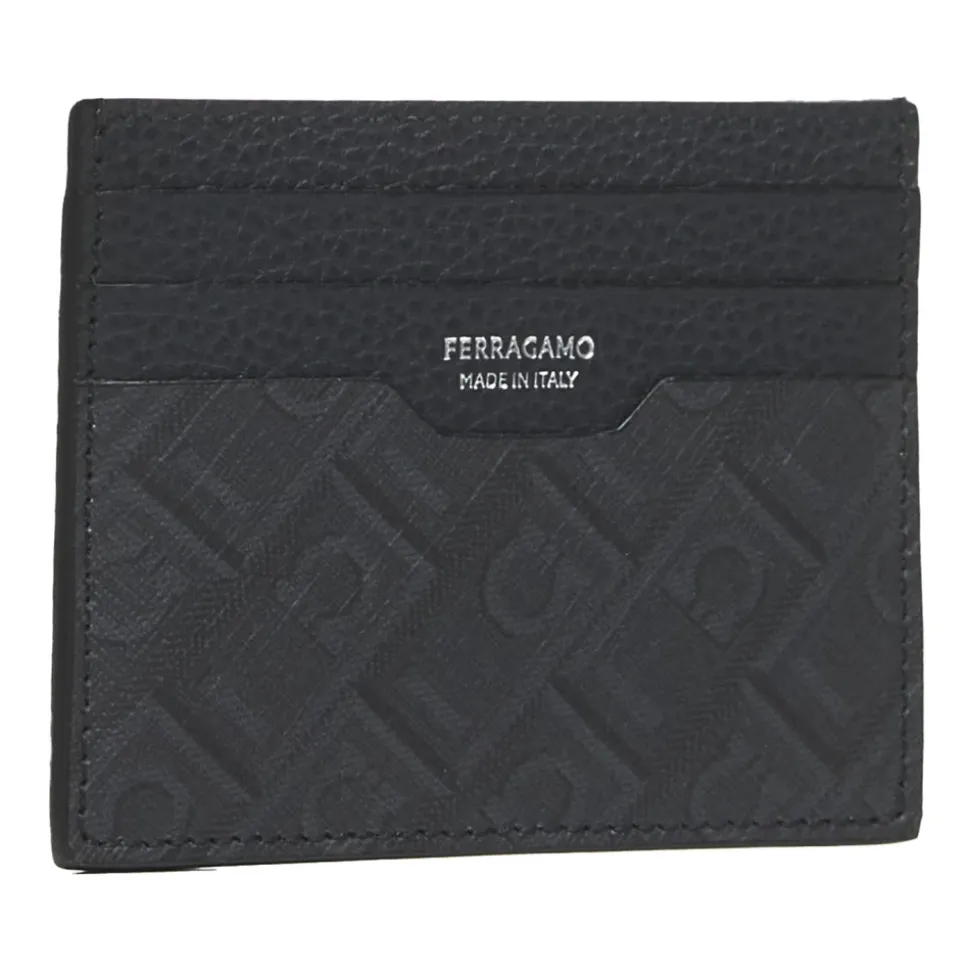 Porta carte in pelle nera con logo