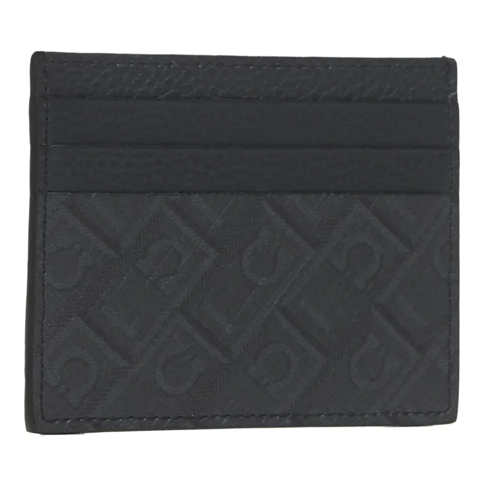 Porta carte in pelle nera con logo
