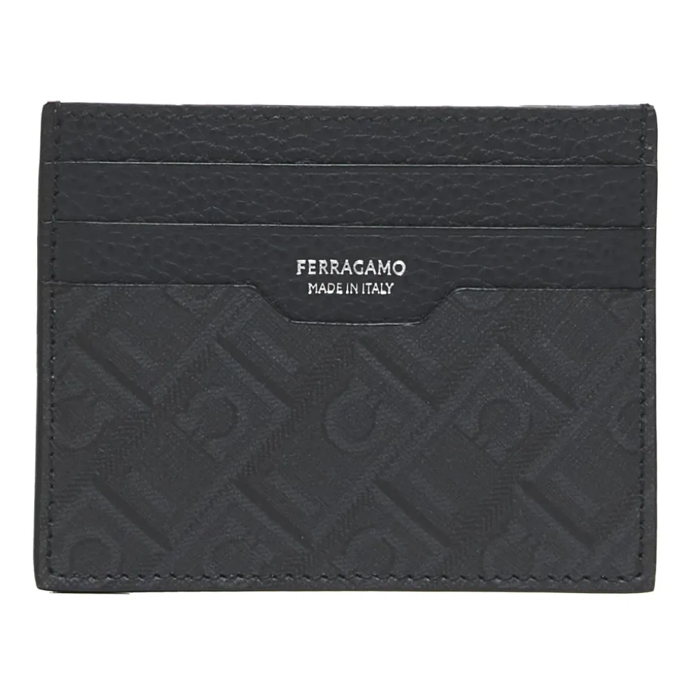 Porta carte in pelle nera con logo