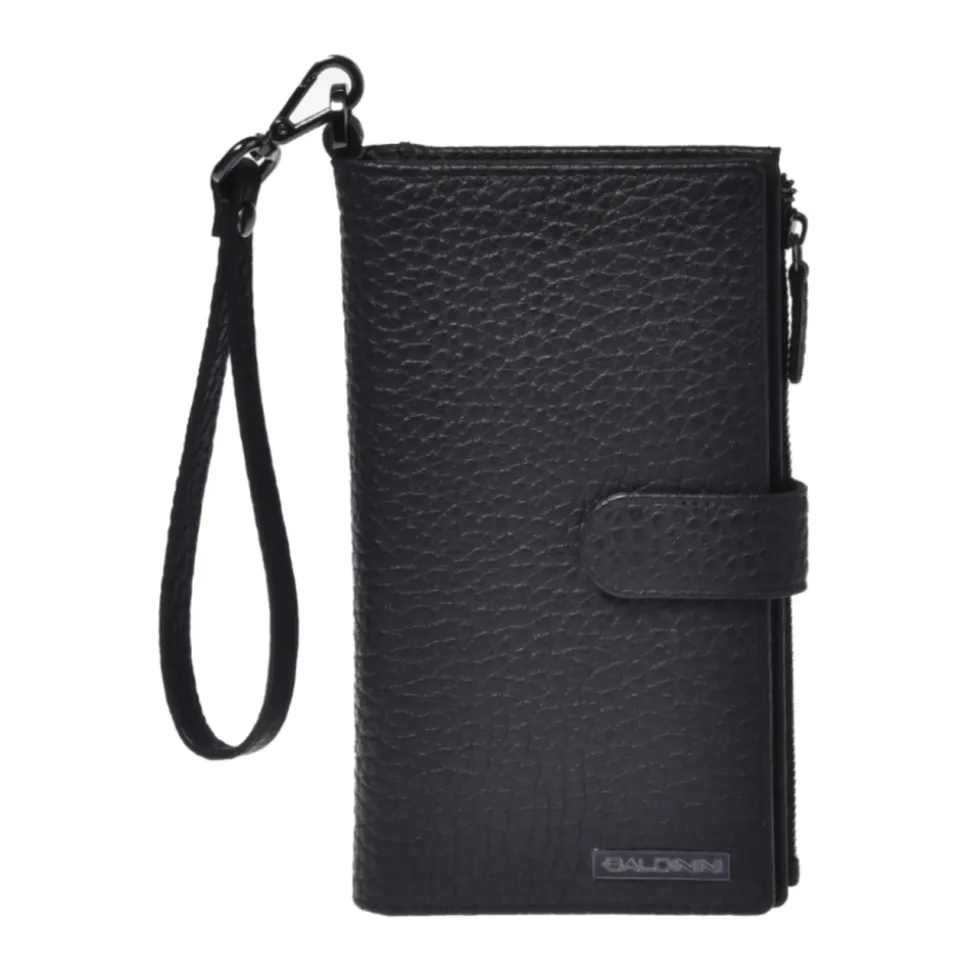 Portafoglio con zip in pelle martellata