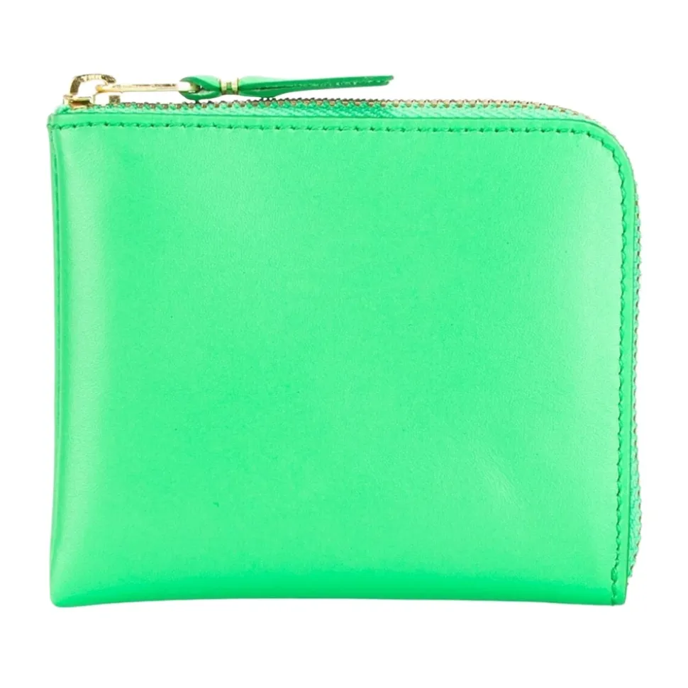 Portafoglio in pelle verde con dettagli dorati