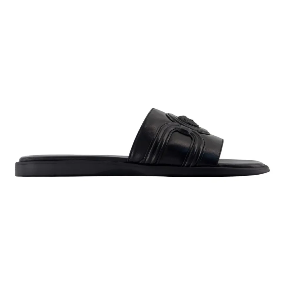 Sandali in Pelle Nera con Dettagli in Ottone