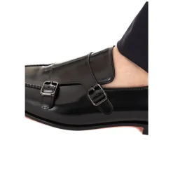 Scarpe Nere con Doppia Fibbia in Pelle