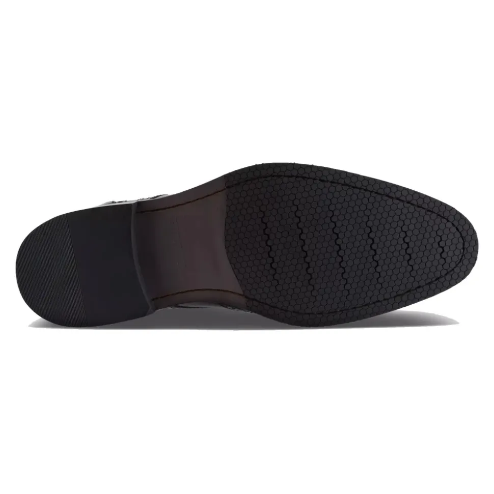 Scarpe Stringate in Pelle Nera con Motivo Brogue