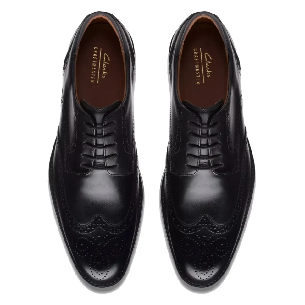 Scarpe Stringate in Pelle Nera con Motivo Brogue