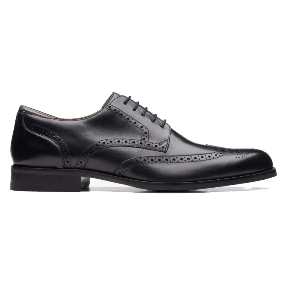 Scarpe Stringate in Pelle Nera con Motivo Brogue